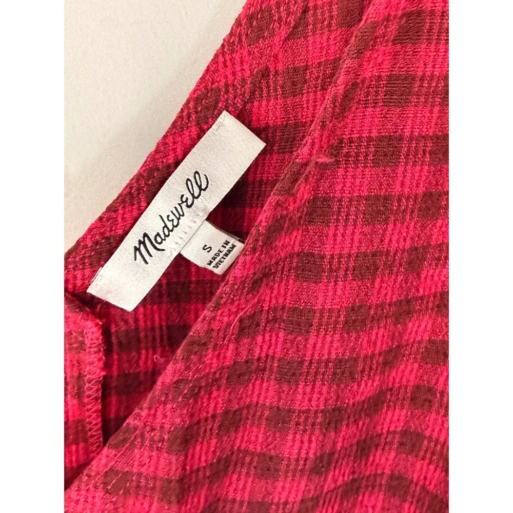 Madewell Crinkled‎ V-Neck Peplum Top Plaid Hibiscus Blouse Crinkled Drapey Small